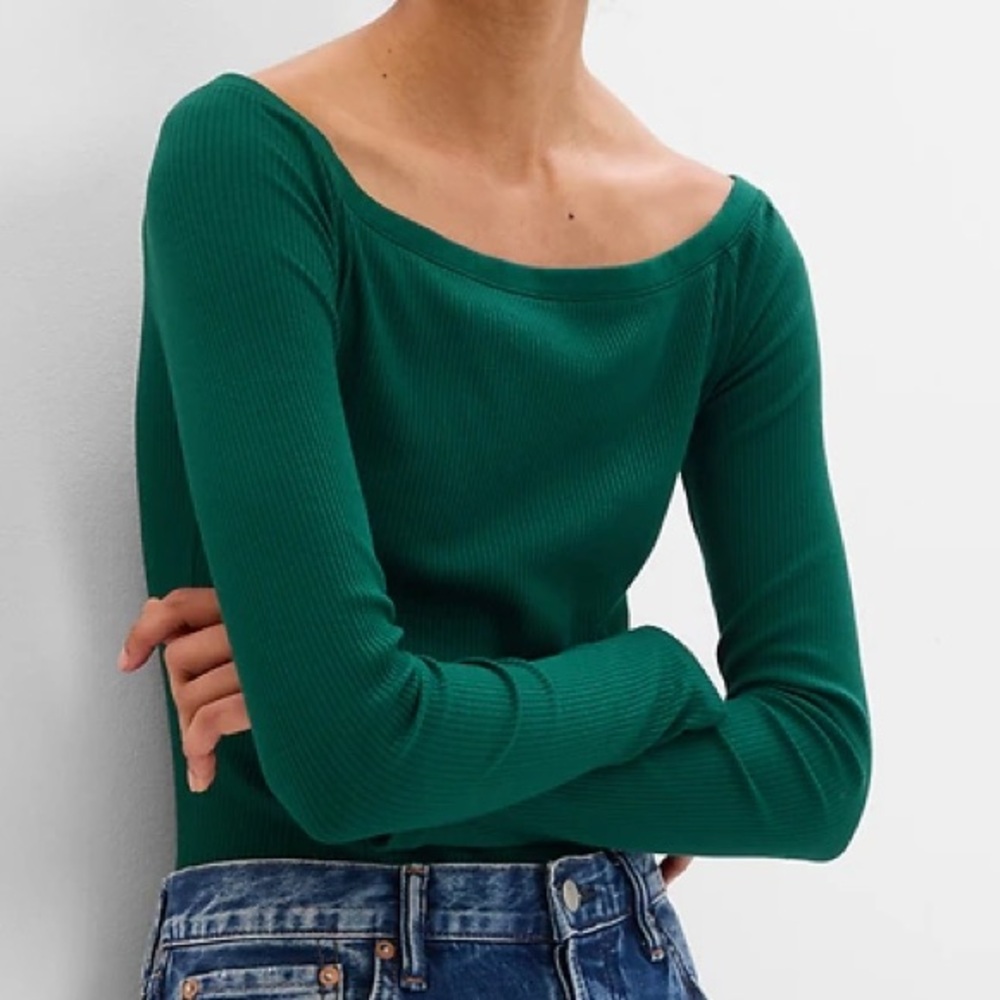 GAP TALL Emerald Long Sleeve Off Shoulder Bodysuit